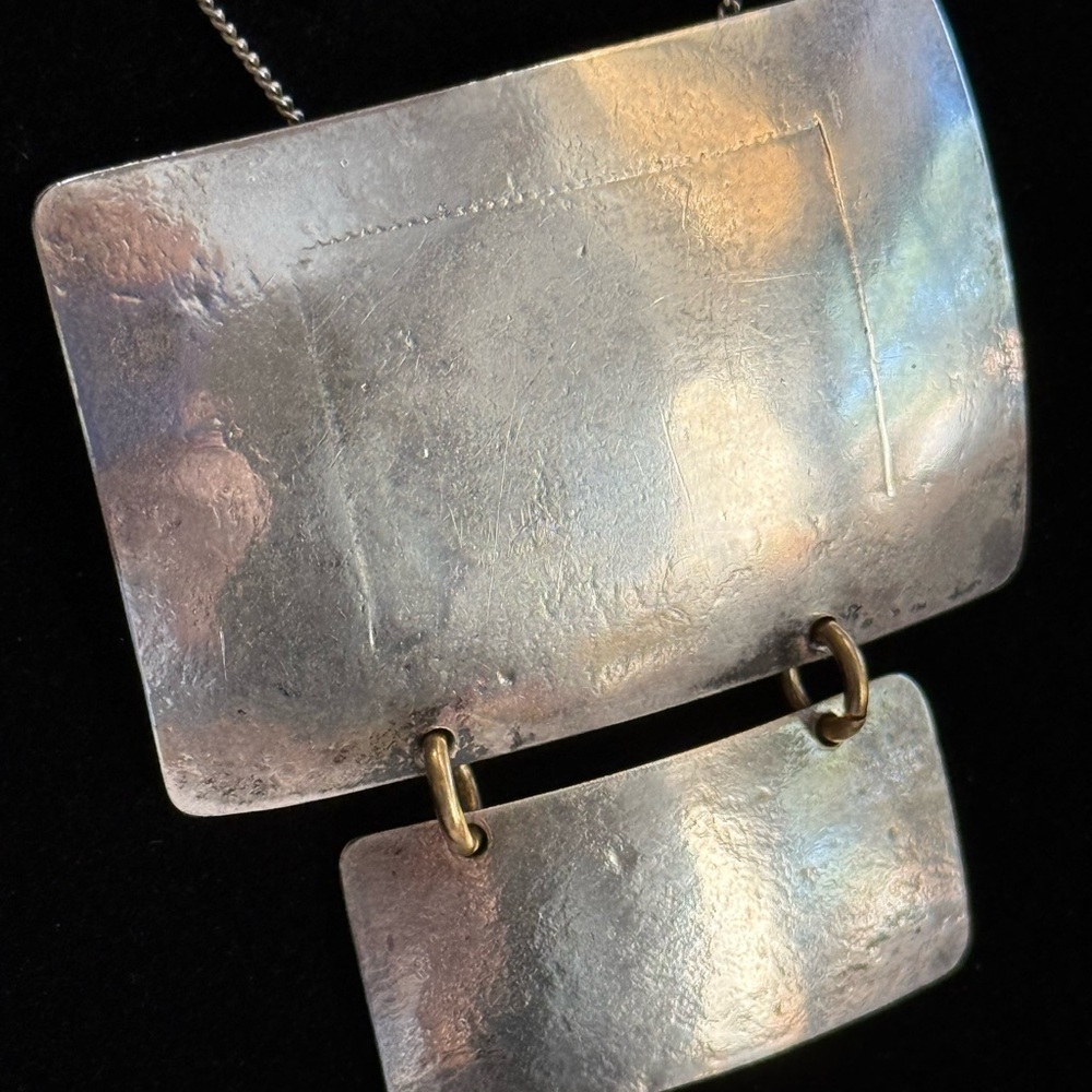 Silver Vintage Two Panel Brooch or Pendant Stamped with DG